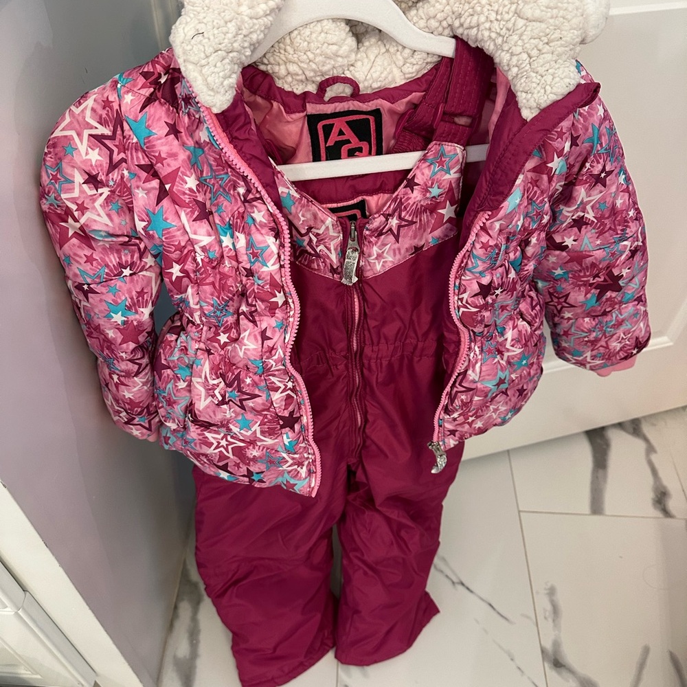 Pink Star-Patterned Winter Jacket and Snow Pants Set 4T